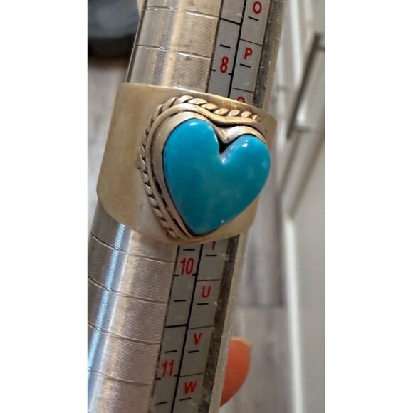 Artisan Heart  Sterling Silver Kingman Turquoise Cigar Band Statement Ring 9.5 - Picture 5 of 13